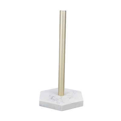 Paper Towel Holder Stand, Modern Multifunctional Kitchen Roll Holder for Office, Kitchen and Bathroom, Faux Marble Base, Gold Aluminum Rod, 30 cm