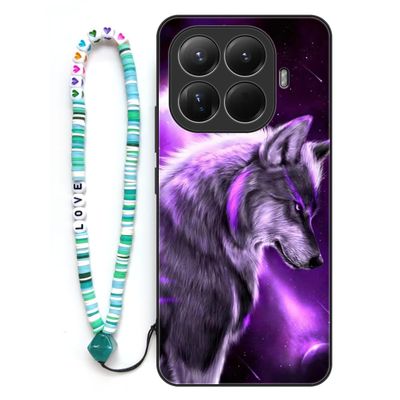 Sinyunron Case for Xiaomi 15T Pro 5G, TPU Shock-Resistant Case with Wolf Pattern and Colorful Keychain