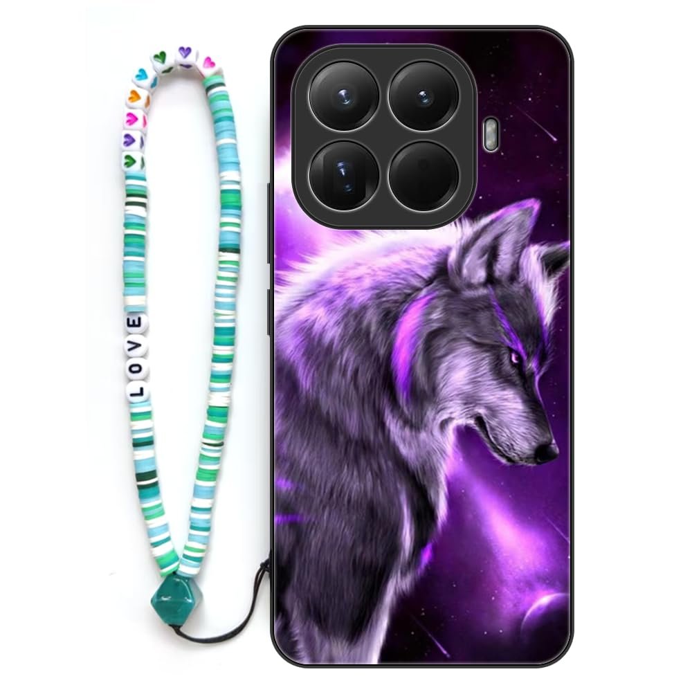 Sinyunron Case for Xiaomi 15T Pro 5G, TPU Shock-Resistant Case with Wolf Pattern and Colorful Keychain