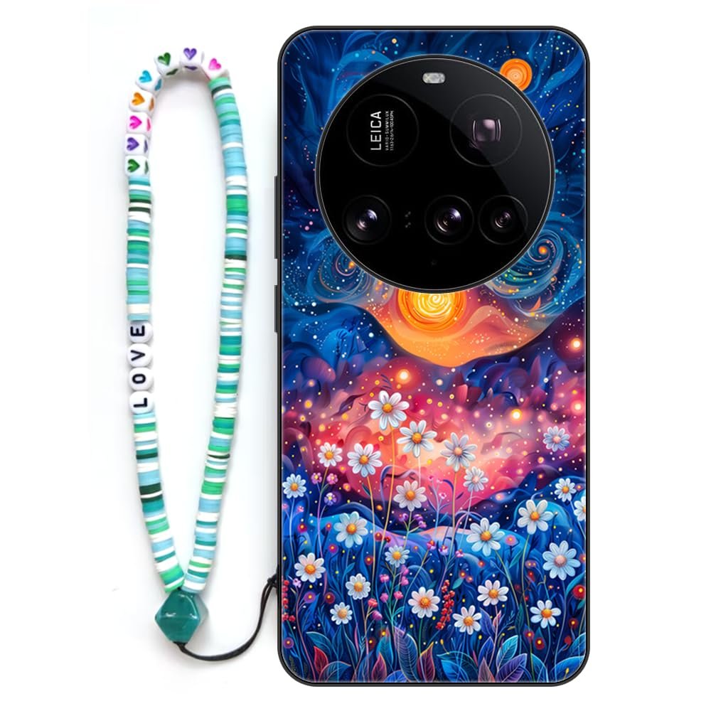 Sinyunron Phone Case for Xiaomi 15 Ultra 5G, TPU Shock-Resistant Case with Daisy Pattern and Colorful Lanyard, Daisy-01