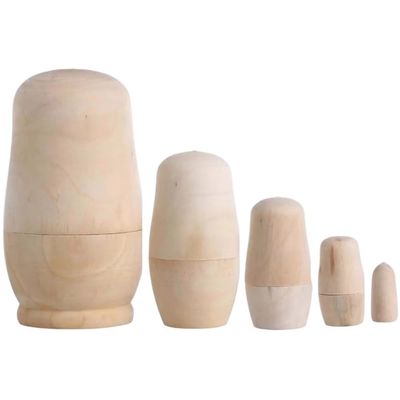Fituenly Unpainted Russian Nesting Dolls, 5-Piece Wooden DIY Set