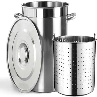 CAFIEDR Large Stainless Steel Stock Pot with Strainer Basket, 27/45/63 QT