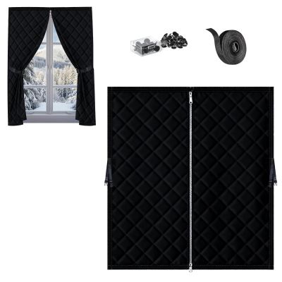 Window Insulating Curtain with Zipper and Hook-and-Loop Closure, Black, 100 x 220 cm