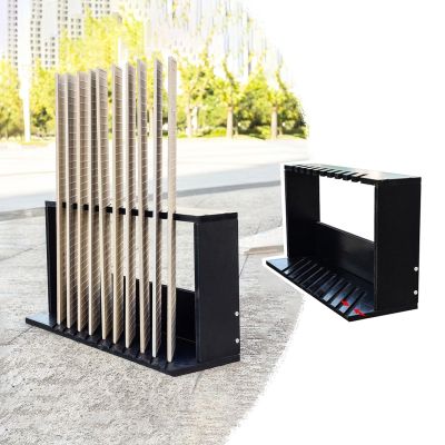Large Tilting Tile Display Stand, 10-Slot Heavy-Duty Rack, Black (2 cm Slot Width)