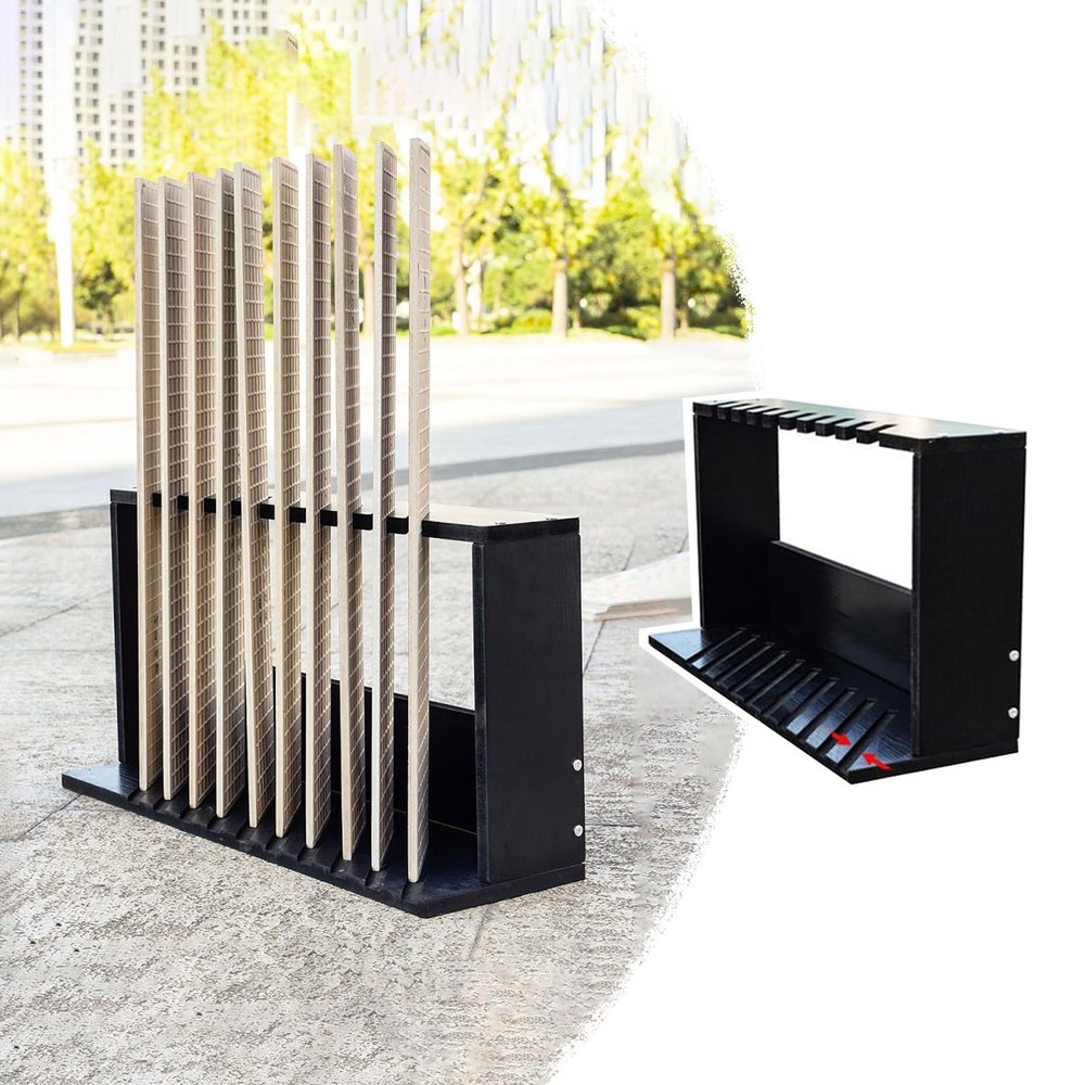 Large Tilting Tile Display Stand, 10-Slot Heavy-Duty Rack, Black (2 cm Slot Width)