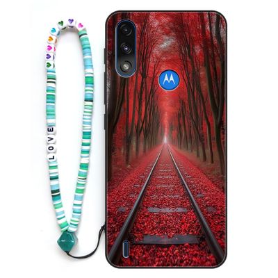 Sinyunron Case for Motorola Moto E7 Power/E7i Power with Patterned Metal Back and Colorful Lanyard