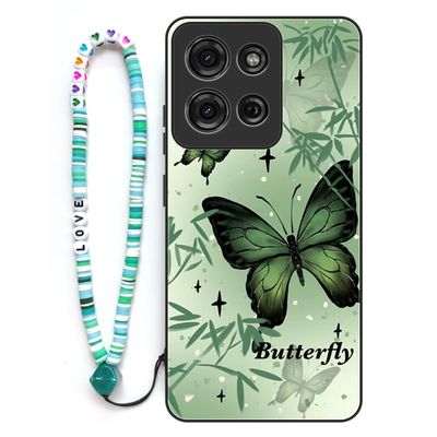 Sinyunron Case for Motorola Moto G75 5G, 2-in-1 Hybrid TPU Case with Metal Back and Colorful Keychain, Butterfly-01