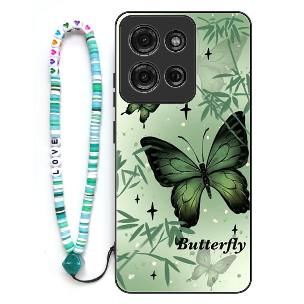 Sinyunron Case for Motorola Moto G75 5G, 2-in-1 Hybrid TPU Case with Metal Back and Colorful Keychain, Butterfly-01