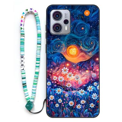 Sinyunron Case Compatible with Motorola Moto G13/G23/G53, TPU Protective Case with Metal Back and Colorful Lanyard, Daisy-01