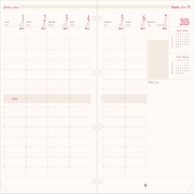 OBERTHUR – Appointment Planner Refill, Weekly Calendar, January 30, 2026–December 2026, 21 x 29.7 cm, Bilingual