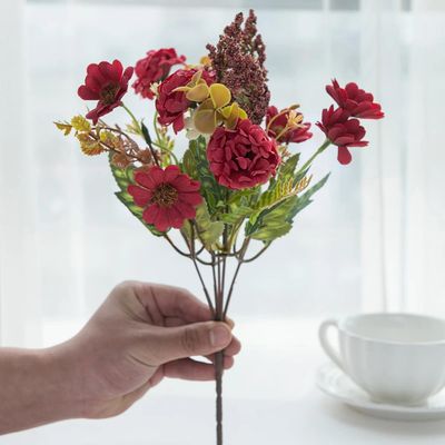 LIJUCAI 1-Count Artificial Silk Chrysanthemum, Bridal Bouquet, Wedding, Outdoor, Garden, Home, Vase and Table Decor, DIY Gift Accessory (Red)