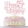 Xsstarmi 15th Birthday Cake Topper, Pink Happy 15th Birthday Decoration view 1