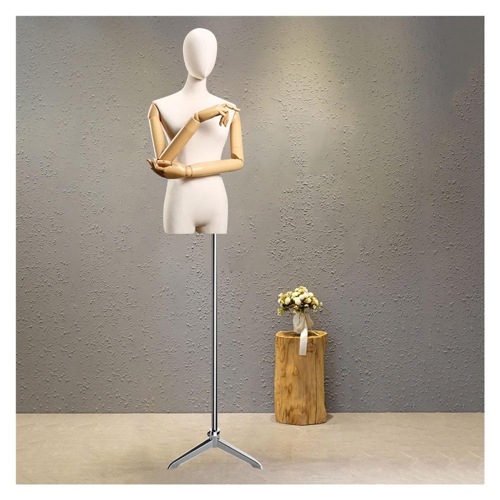 Adjustable Female Dress Form with Removable Head and Plastic Arm for Sewing and Jewelry Display