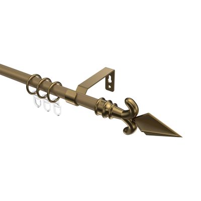 INTERDECO 16 mm Single Curtain Rod, Matte Gold/Antique Brass, 220 cm