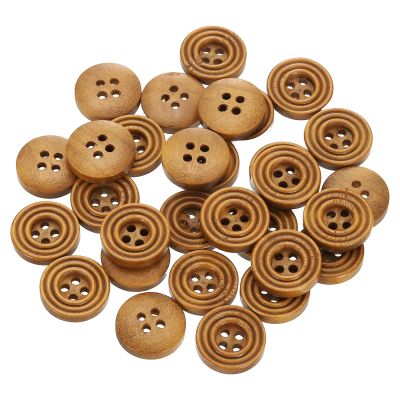 QUARKZMAN 30-Piece 15 mm Light Brown Wood Buttons, 4-Hole Sewing Buttons for Cardigans, Coats, Clothing and DIY Crafts