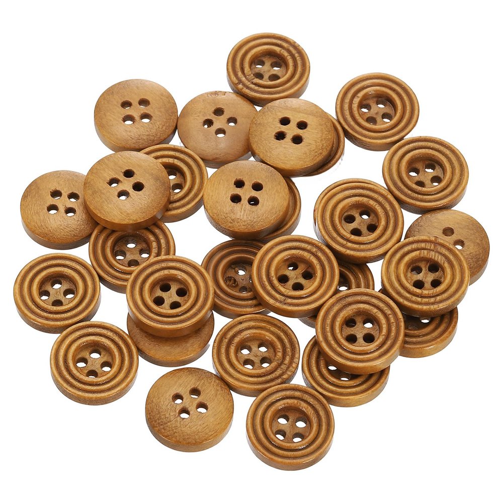 QUARKZMAN 30-Piece 15 mm Light Brown Wood Buttons, 4-Hole Sewing Buttons for Cardigans, Coats, Clothing and DIY Crafts
