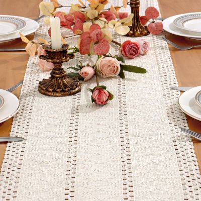 Boho Farmhouse Macramé Table Runner, White, 30 x 180 cm