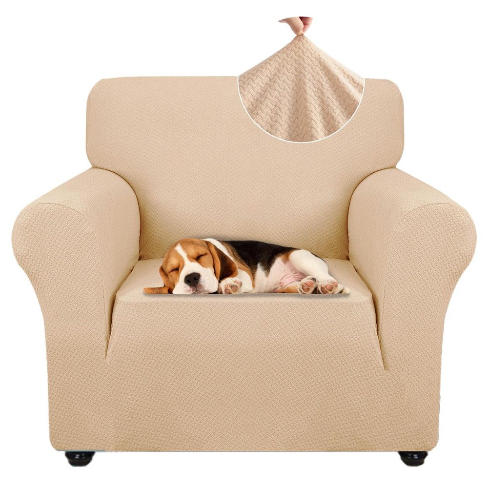 Ystyle 1-Seater Sofa Cover with Armrests, Stretch, Non-Slip, Beige Yellow