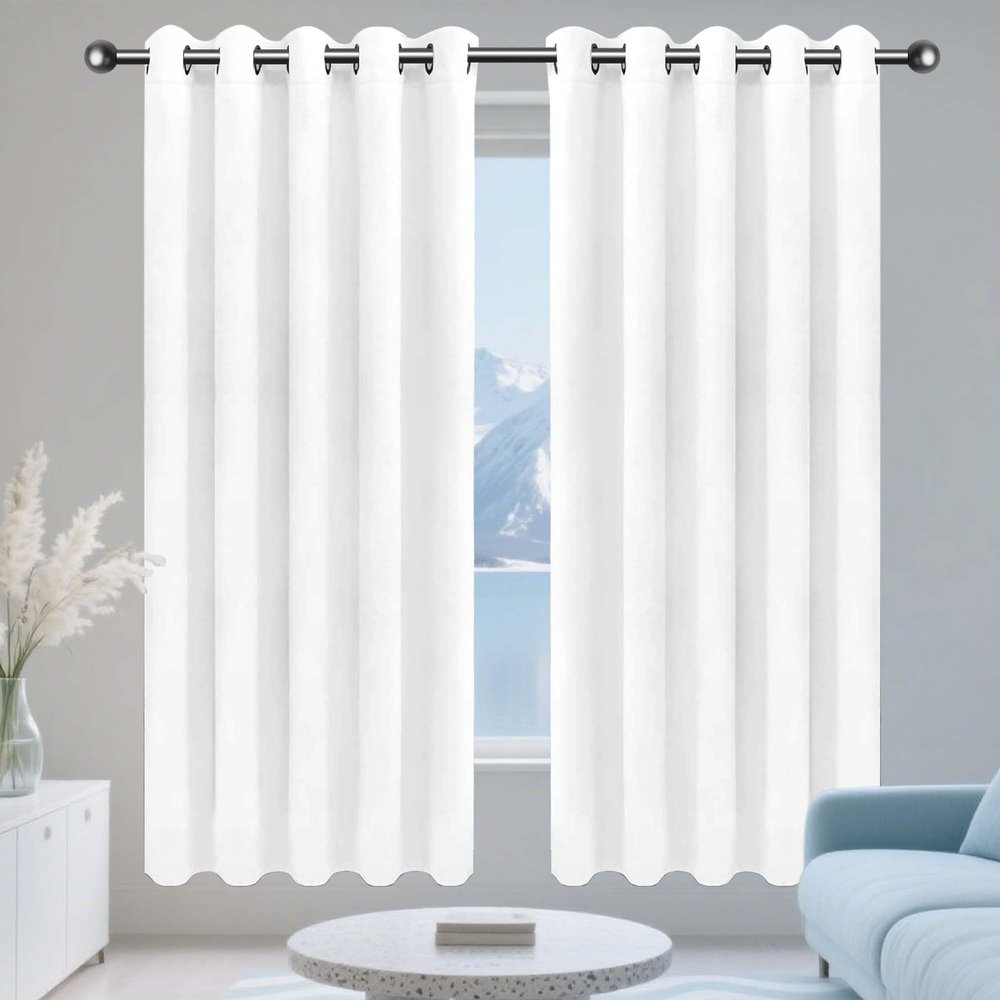 WUQINC Blackout Curtain 260 x 135 cm, Thermal Insulated Curtain with Grommets, White, 1-Piece Set