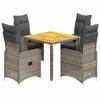 Teenpull 5-Piece Garden Bistro Set with Cushions, Gray Poly Rattan, Adjustable Chairs & Table, Acacia Wood Tabletop view 2