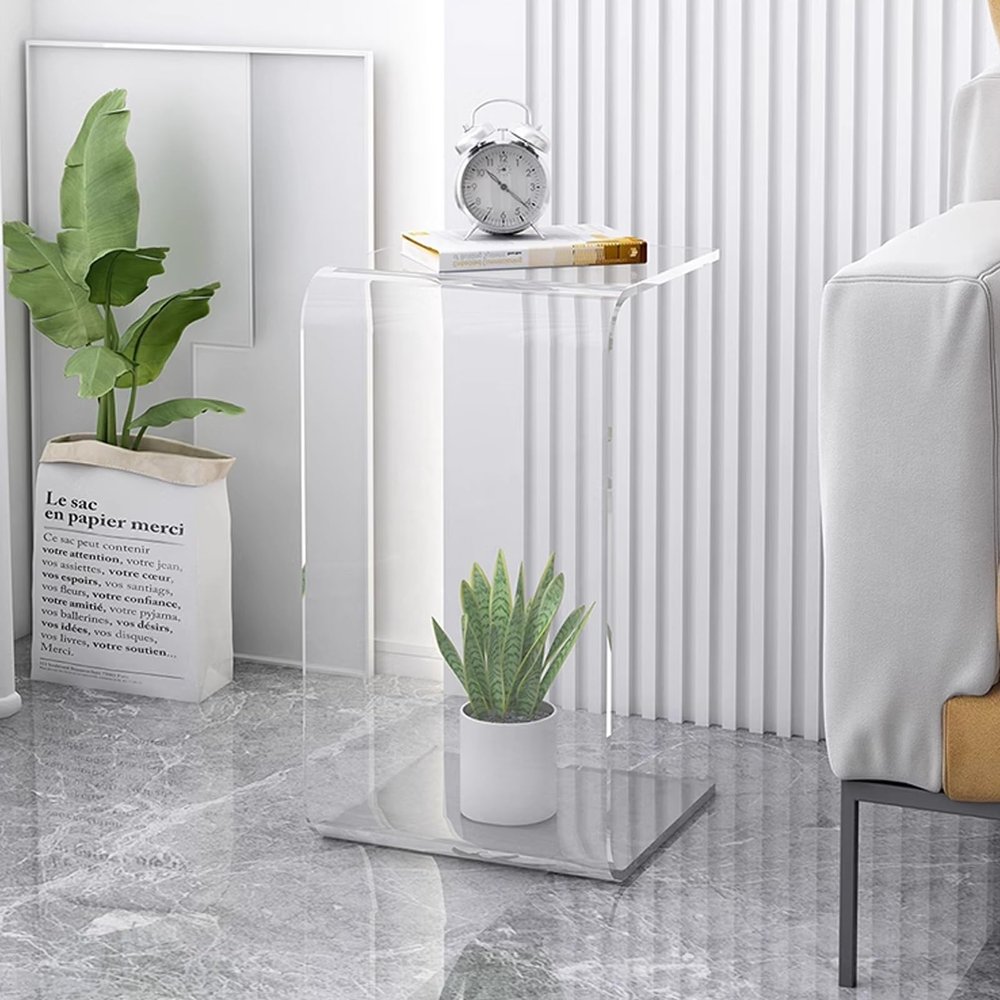 Modern C-Shaped Clear Acrylic Side Table, 21.7-Inch