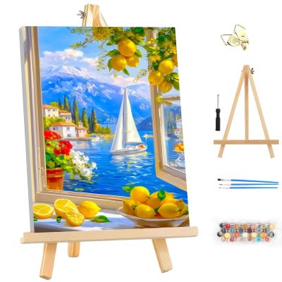 MEIYUDA Paint by Numbers Kit for Adults with Frame, Lemon Landscape, 25 x 35 cm