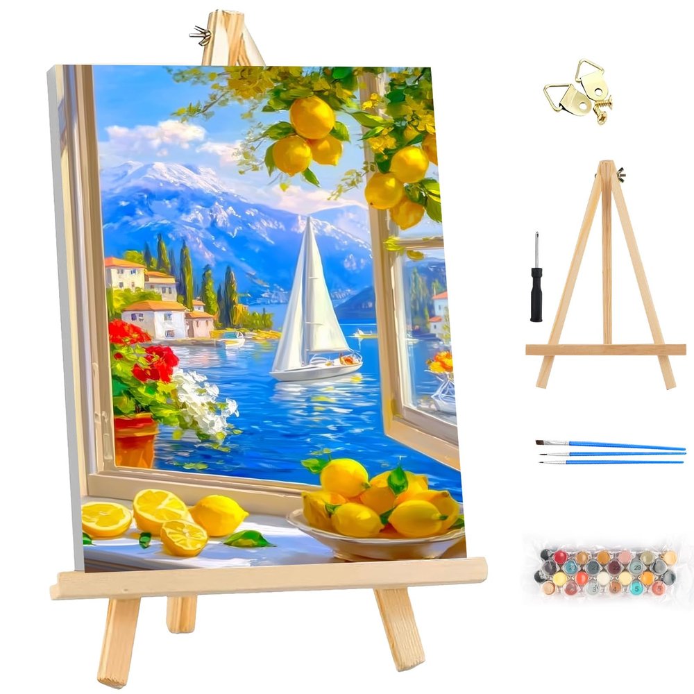 MEIYUDA Paint by Numbers Kit for Adults with Frame, Lemon Landscape, 25 x 35 cm