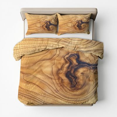 Generic 3-Piece Wood Grain Bedding Set 200 x 200 cm with 2 Pillowcases