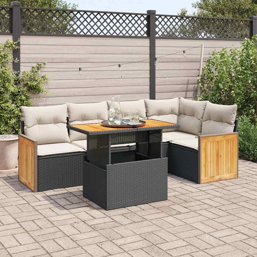 Teenpull 6-Piece Black Poly Rattan Garden Sofa Set with Storage