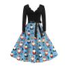 Formal Women's Christmas Dress, Cocktail V-Neck A-Line, Elegant Long-Sleeve Santa Costume, Warm Nordic Sweater Dress, Blue 4XL view 1