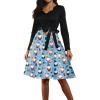 Formal Women's Christmas Dress, Cocktail V-Neck A-Line, Elegant Long-Sleeve Santa Costume, Warm Nordic Sweater Dress, Blue 4XL view 2