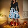 Formal Women's Christmas Dress, Cocktail V-Neck A-Line, Elegant Long-Sleeve Santa Costume, Warm Nordic Sweater Dress, Blue 4XL view 3
