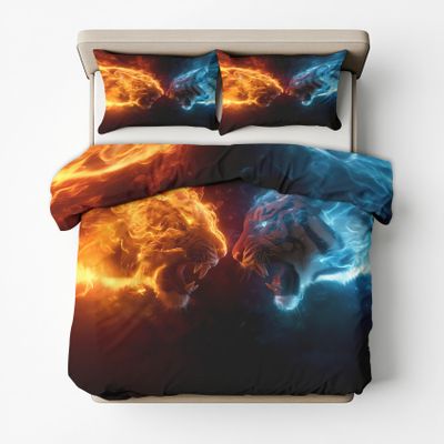 Generic Tiger Design Bedding Set 200 x 220 cm, 3-Piece – Ice and Fire Duvet Cover with 2 Pillowcases