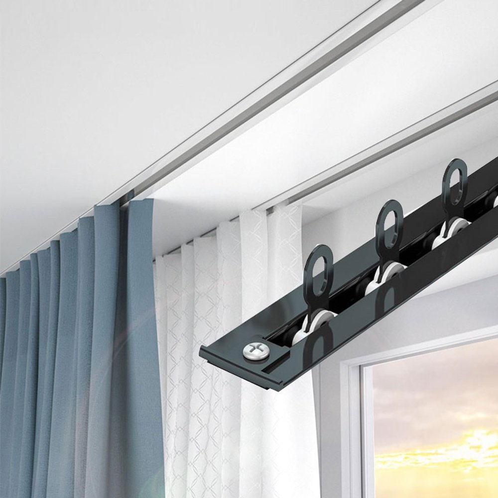 Recessed 1-Track Ceiling Curtain Track with Silent Rollers, Black, 12.1 ft (3.7 m)