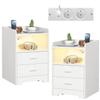 Peviasot Set of 2 Nightstands with LED Lights, Charging Station, 2 Drawers and Open Compartment, White view 1