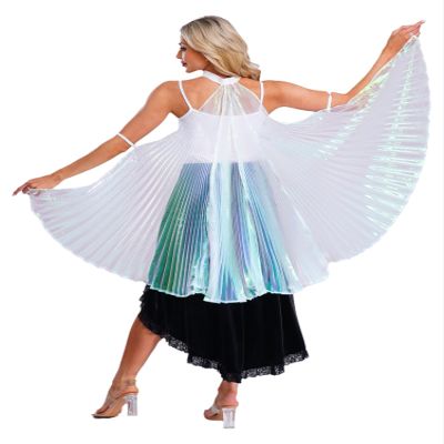 CHICTRY Belly Dance Angel Wings Shimmering Fairy Wings Performance Foldable Cape for Women, White, One Size