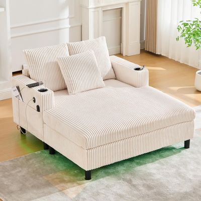 REXO Chaise Lounge Recliner, Oversized and Soft, with Cup Holders, USB Ports and Integrated LED Ambient Lighting