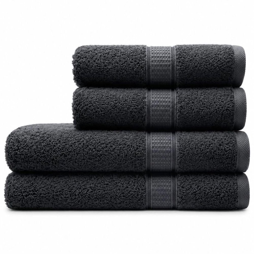 Harmatex 4-Piece Premium Bath Towel Set, 100% Cotton, 550 g/m², Soft & Absorbent, Embroidered Logo, Black