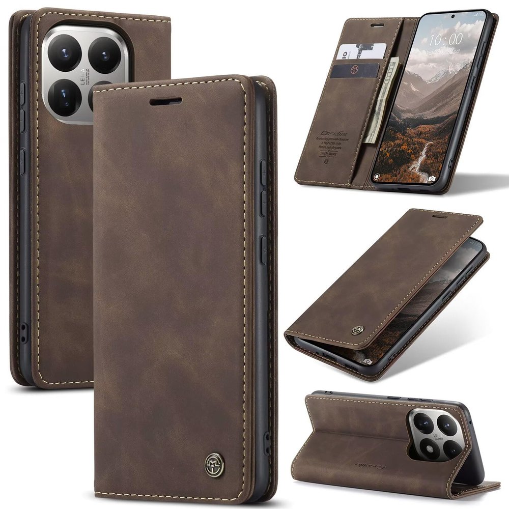 SLWYF Flip Case for Xiaomi 15T, Premium PU Leather, Coffee