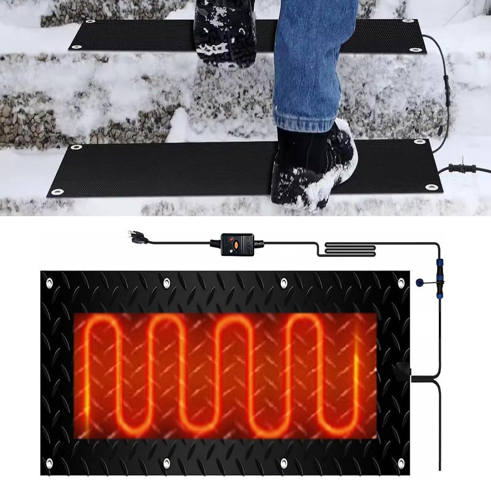 Electric Outdoor Snow-Melting Mat, Non-Slip Rubber Heating Mat for Steps, Driveways and Walkways (25.4 x 120 cm, 1 piece)