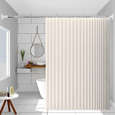 Single Tree Forest Pleated Linen Shower Curtain with Magnetic Closure, Hooks, Beige, W100 x H220 cm
