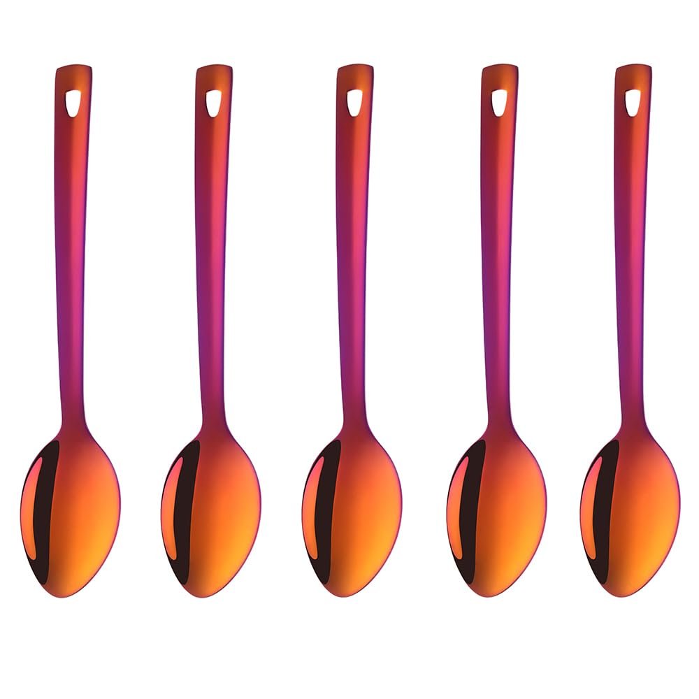 Buyer Star 5-Piece Serving Spoon Set, Premium Stainless Steel, 33 cm, Sunset Red