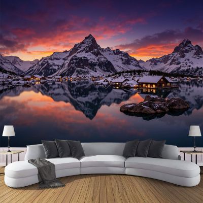 Silk Wall Mural, Natural Norwegian Island Landscape, Purple, 250 x 175 cm