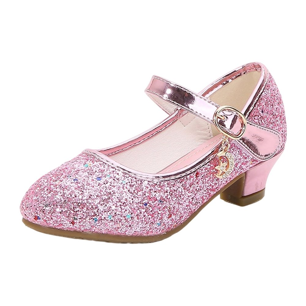 Girls' Princess Glitter Ballerina Shoes with Heels and Sequins