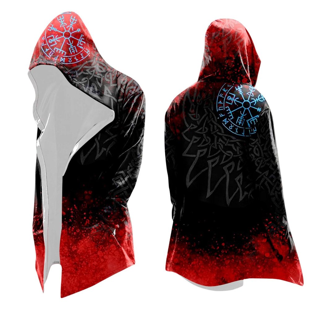 Men's Viking Hoodie Costume with Hood, Mid-Length Cape