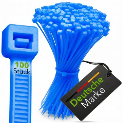 BeBo Neon Blue Cable Ties, 4.8 x 200 mm, 100-Pack, Fluorescent