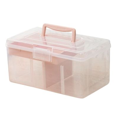 Pink Multifunctional PP Storage Box with Two-Tier Design