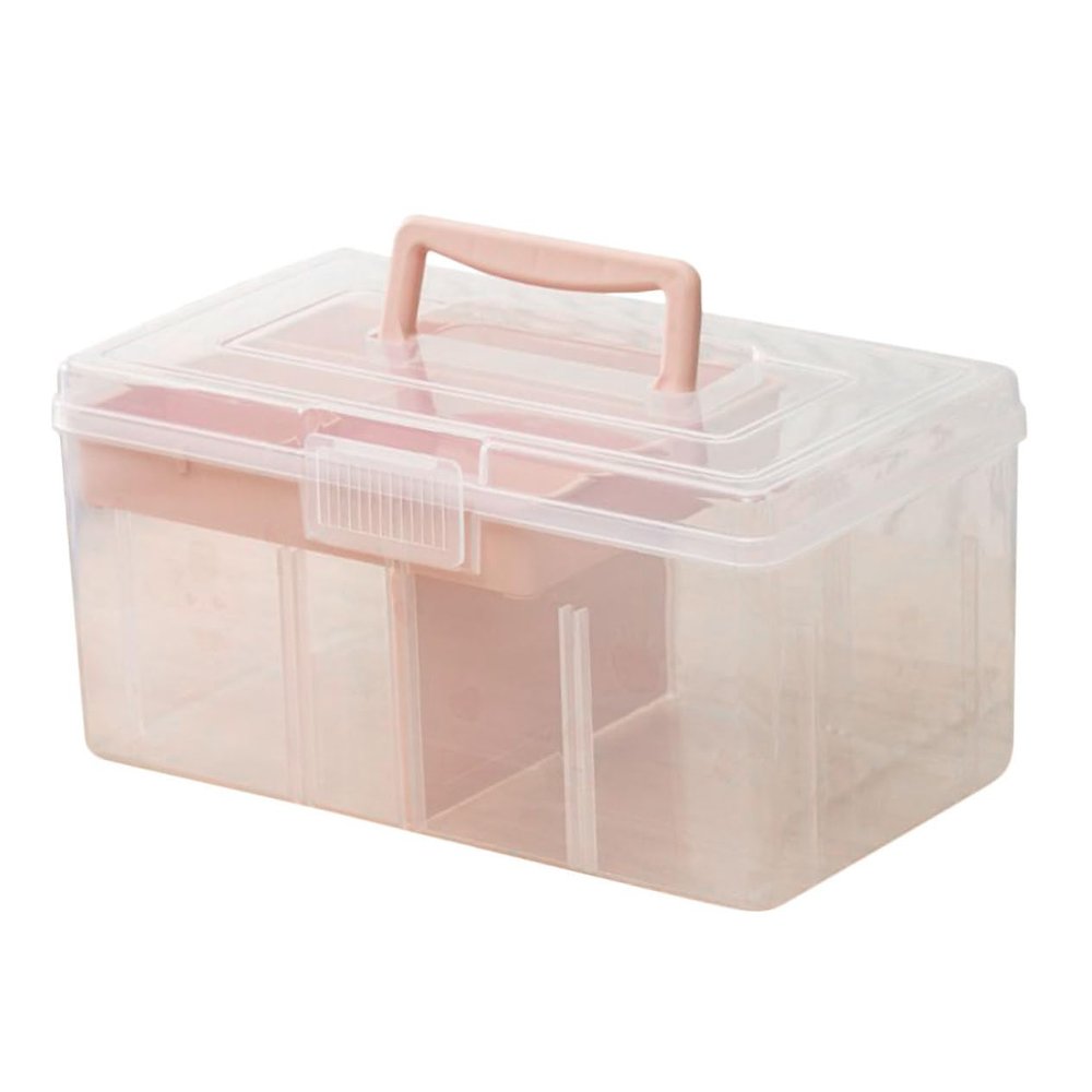Pink Multifunctional PP Storage Box with Two-Tier Design