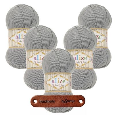 ALIZE 5 x 100 g Baby Best 344 Grey Premium Yarn, Baby-Soft, Anti-Pilling