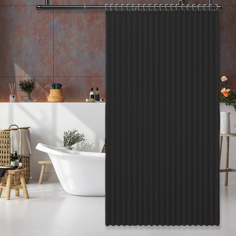 Single Tree Forest Foldable Linen Shower Curtain, Magnetic, with Hooks, Black, W180 × H180 cm